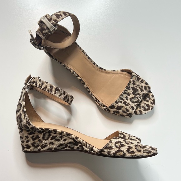 J Crew Laila Wedges Leopard Print Ankle-Strap Sandals Open Toe Cute Trendy 9 - Picture 2 of 12